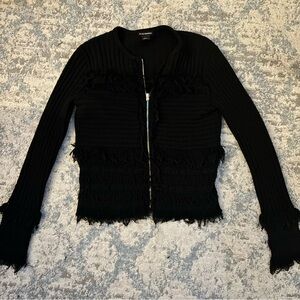 Club Monaco Black Fringe Zip Up